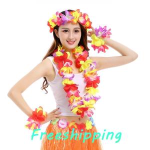 baoxue 4 cái bộ Hawaii Hoa Leis Vòng Hoa Vòng Hoa Vòng Hoa Cánh Hoa Headband Vòng Đeo Tay Bãi Biển Đảng Trang Trí Nội Thất Đám Cưới Mặc Quần Áo Phụ Kiện