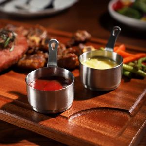HUANG Stainless steel Restaurant With Handle Stainless steel Steak Teppanyaki Sauce Pan Sauce dish Seasoning Cup Heating Pot