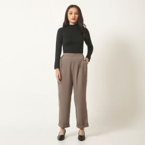 KLEOVA | Amber Celana Wanita Bahan Kain - Baggy Pants Wanita - Kerja Kantor Panjang Formal/Casual - Pinggang Karet Elastis Jumbo - Bagy Pants Wanita