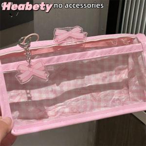 Heabety Sweet Bow Zipper Transparent Pencil Case Box Student Stationery Storage Bag Large Capacity Makeup Bag Cartoon Zipper Pen Bag