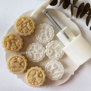 BRISA Easy To Wash ABS Easter Manual Pressure DIY Cake Decoration Bakeware Rabbit Dance Shape Kitchen Tools Moon Cake Mould