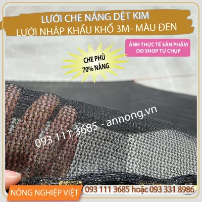 Tấm 3m x 10m dài Lưới che nắng dệt kim Đài Loan che phủ 70% màu đen - Lưới che nắng Đài Loan Lưới che nắng khổ 3m