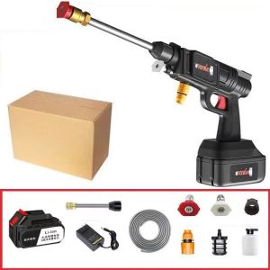 แรงฉีดไกลถึง500เมตร ปืนฉีดน้ำแรงดันสูง ของแถม16ชิ้น ล้างรถได้สิบคัน 1500mAh มีแบต2ก้อน เครื่องฉีดน้ำแรงดันสูงไร้สาย
