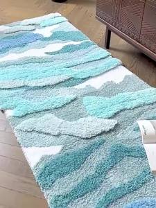 Tufted Blue Ocean Rug Carpet for Bedroom Living Room Non Slip Mediterranean Moss Floor Mat Thicken Bedside Area Rug Home Decor
