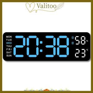 [Valitoo] Large Digital Wall Clock Temperature And Humidity Week Display Brightness Adjustable Electronic LED Table Alarm Clock