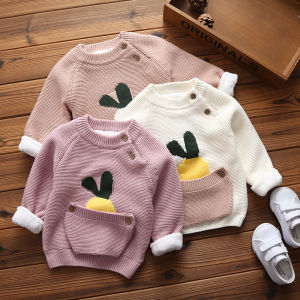 IENENS Winter Kids Baby Girl Plus Velvet Sweaters Boys Clothes Toddler Infant Warm Fleece Sweater Coats 0-6 Years Children Thicken Wool Tops Jacket