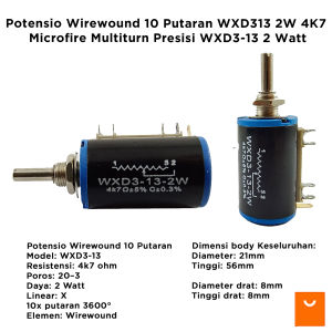Potensio Wirewound 10 Putaran WXD313 2W 4K7 Microfire Multiturn Presisi WXD3-13 2 Watt