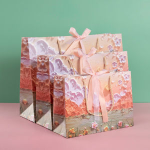 Paper Gift Bag Waterproof Thick Ribbon Handle Corporate Gift Bag for Events & Giveaways