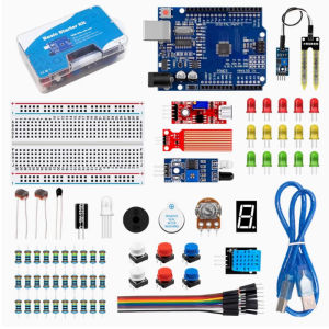Electronics Starter Kit for UNO R3 Improved Board Basic 400‑points / Super RFID 830‑points Breadboard Full Component Set STEM DIY Programming Learning Kit with Sensors LED LCD Display for Beginner Student Maker Project
