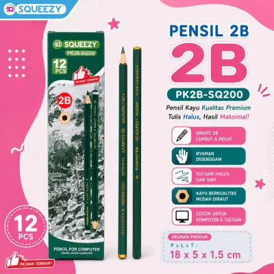 SQUEEZY Pensil 2B PK2B 1 Box Isi 12 Pcs | Pensil Ujian & Menggambar Murah | Alat Tulis Sekolah