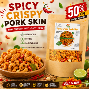 [READY] Spicy Crispy Pork Skin – Ultra Crunchy High Protein Sweet Salty & Spicy Addictive Snack No Fried No Sugar Added 100% Natural Ingredients