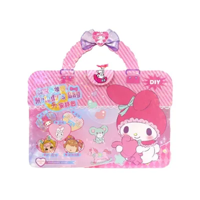Kuromi MyMelody DIY Dress Up Sticker Book Handmade Cosmetics Pouch Princess Makeup Bag Toy