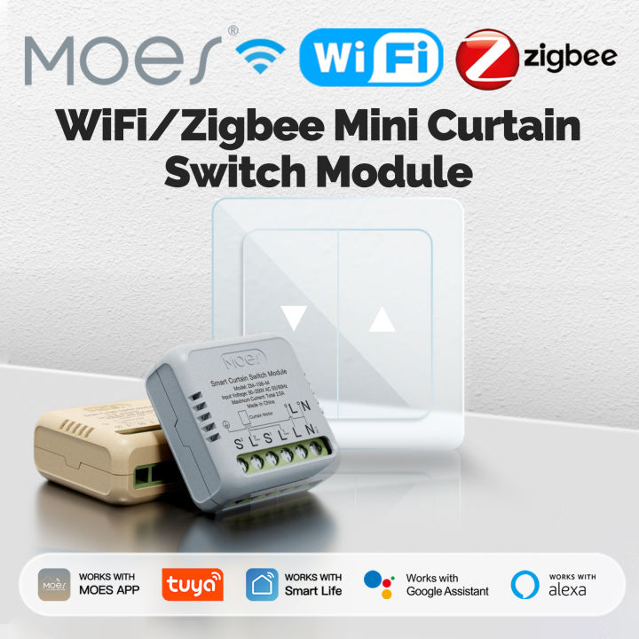 MOES Tuya WiFi/ZigBee Smart Curtain Switch Module, Mini, For Rocker Reset Switch, App Remote Control Work With Alexa Google Home