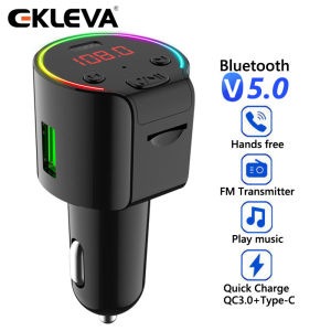 EKLEVA FM Modulator TF Card MP3 Player Type C QC3.0 USB Car Charger Handsfree Bluetooth-compatible 5.0 Car Kit FM Transmitter