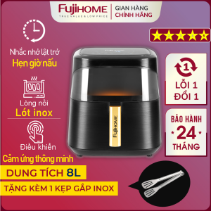 Nồi chiên không dầu 8 Lít điện tử Nhập Khẩu  FUJIHOME tặng kèm gắp Nồi chiên cơ có kính 8L hẹn giờ nấu và nhắc lật trở