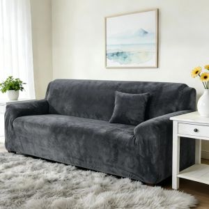 Stretch Velvet Sofa Cover For Living Room Elastic Thick Non Slip Slipcover For L-shaped Corner Couch Covers Furniture Protector