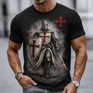[Local Stock] VCC Funny Crusader Knights 3D Print Mens T Shirts Hip Hop Trend Vintage Clothes Casual O-neck Short Sleeve Tops Summer Loose Tees
