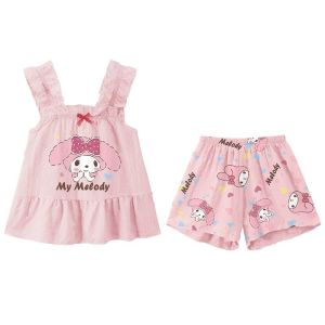 Kawaii Sanrio Anime Cinnamoroll Kuromi Bộ Đồ Ngủ Mùa Hè Đơn Giản Thời Trang Tinh Tế Dễ Thương Thường Ngày Rời Thoải Mái Mềm Mại Nữ Tính Bộ Quà Tặng