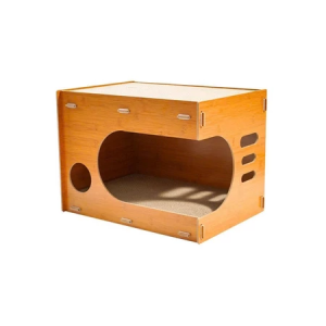 Nhà Cho Mèo Gỗ 2 Mặt Cứng Cáp Tích Hợp Ổ Mèo Bàn Cào Móng Cho Mèo Bóng Đồ Chơi Và Catnip Giấy Carton Bền Đẹp