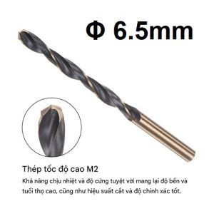 Bộ 2 Mũi Khoan 6.5 Ly Đen Vàng Cực Phẩm Dùng Khoan Inox Chất Liệu Thép M2 HRC68 Fr.135