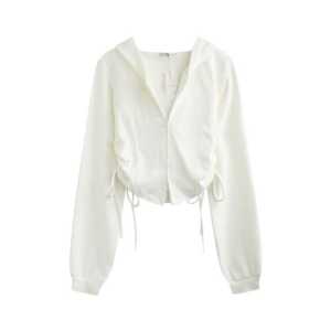 Jaket Wanita Korean Style Adella2 Crop Zipper Serut - jaket casual atasan wanitan kekinian terlaris