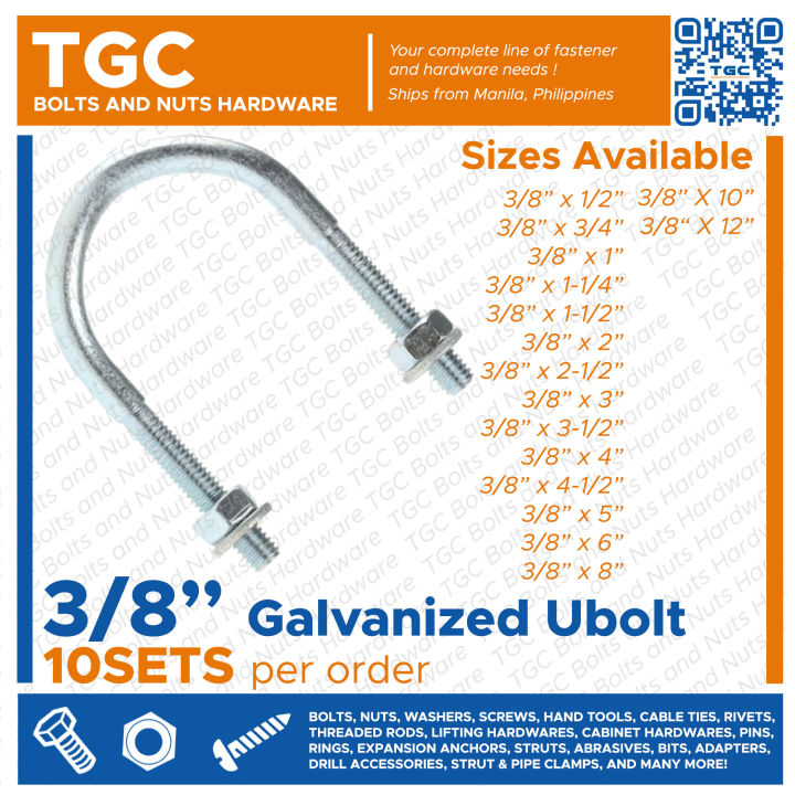 tgc-10pcs-3-8-ubolt-galvanized-with-nut-and-washer-gi-u-bolt-tgc-bolt