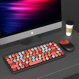Mini 2.4G Wireless Keyboard And Mouse Set Wireless Space-saving Mixed Color Keyboard Multi-color Circular Keycaps Design Game Keyboards