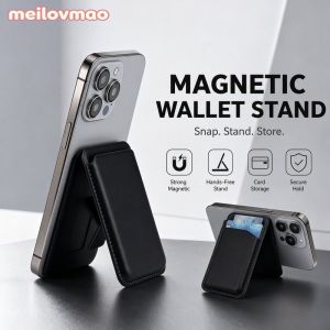 Magnetic Card Wallet Phone Holder Stand Leather Pocket Cover Strong Grip Slim Design For Iphone 16 15 14 13 12 11 Pro Max Plus Magsafe