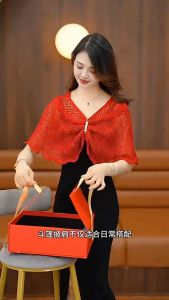 Hollow Out Knitted Shawl Scarf Solid Color Thin Wrap Elegant Cape Ruffles Windproof Cardigan Loose