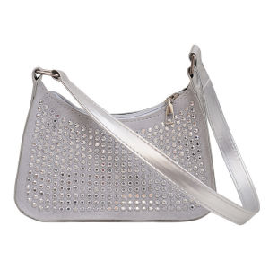 🌟ส่งจากไทย🌟(w151)กระเป๋าถือ สะพายไหล่ สะพายได้2ข้าง ประดับเพชรพลอยสีเงิน yukihouse