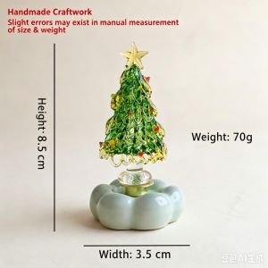 Rotatable Crystal Glass Christmas Tree with Ceramic Base Mini Xmas Tabletop Ornament Christmas Gift