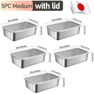 【Original+24hours delivery】3PCS 304 Stainless Steel Japanese Style Tray Food Storage Box with Lid Household Fresh-keeping Box Tray BBQ Food Trays with Lid Fruit Containers Food Trays for Picnic