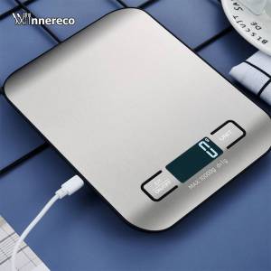 10kg/1g Portable Electronic Digital Kitchen Scale LCD High Precision Scales Food Coffee Balance Measuring Weight Baking Scale Smart Charging Food Scale  Auto-Off/Low-Power Alert Silvery