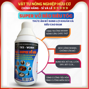 TKS - SUPER VỖ BÉO: Thức ăn cho vật nuôi Bổ Sung Lợi Khuẩn Cho Heo Bò Gà Lông Mã Đẹp - Chai 1 Lít