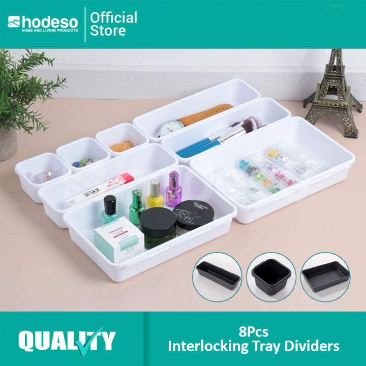 Hodeso 8Pcs Interlocking Desk Drawer Organizer Tray Dividers Shallow