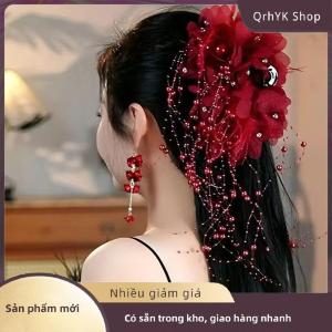 Hàng có sẵn✨ Phụ Nữ Sang Trọng Lưới Hoa Ngọc Trai Tua Tóc Clip Nữ Fluffy Cá Mập Móng Vuốt Tóc Phụ Kiện Tóc Mũ