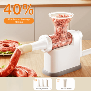 NALANILI Large Capacity Manual Sausage Stuffer Machine Manual Operation with 3 Nozzles Manual Meat Stuffer Kitchen Tools Fast Filling Manual Sausage Maker Household