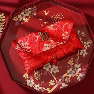 FOUNDTWO New Year Blessing Words Brocade Red Envelope Spring Festival Brocade Cloth Tassel 2025 Money Pocket Traditional New Year Money Bag Chinese Wedding