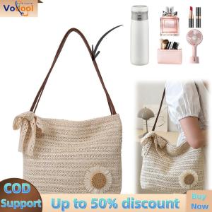 【Vodool Auto Center】Women Woven Straw Tote Bag with Comfortable Top Handle Lightweight and Stylish for Daily Use and Travel in Natural Shade