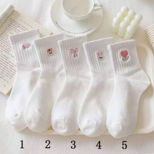 5Pairs Women Cute Korean Style Socks Lolita JK Japanese Casual Socks Cotton Mid Socks