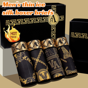 ⏰Flash Sale💸【Gift Box Golden Knights】礼盒装黄金骑士冰丝内裤High-End Mens Ice Silk Underwear Summer Thin Boxer Briefs Roman Luxury Mens Underwear Gift Box Cooling Boxer Shorts Moisture Wicking Embroidered Mens Boxer Briefs