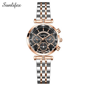 Sunlifex Jam Tangan Wanita B005 Korea Mode Kuarsa Kalender Tali Paduan JamTangan Cewek Original