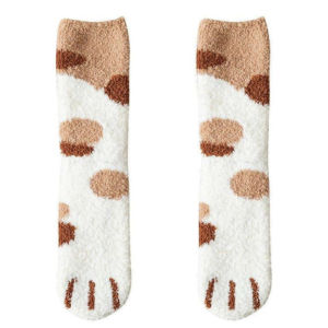 Thick Cute Cat Paw Socks Warm Mid-Crew Floor Socks Velvet Sleeping Stockings Cartoon Cat Paw Socks