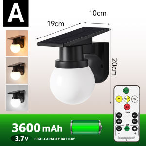 LUCKYLED Solar Wall Light Large battery 3600mAh Remote Control 3 Colors Waterproof IP65 Outdoor lamp