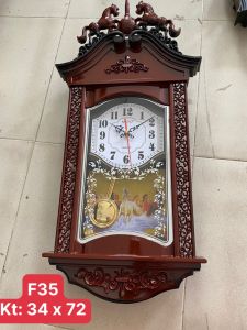 Đồng hồ treo tường quả lắc màu gỗ  mẫu mã sang trọng chất lượng đẹp: F35 - Tặng kèm pin và Móc Treo
