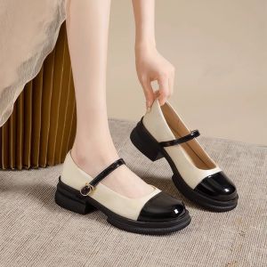 [Free Shipping] 3CM Heel WomenS Shoes 2026 Autumn New Spring Leather Shoes Sandals Versatile Thick-Soled Flats