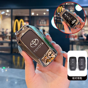 Genuine Leather Zinc Alloy Smart Keyless Remote Car Key Fob Case Cover Shell Holder Chain Protector Keychain For Toyota Fortuner Innova Zenix Land Cruiser Prado Camry Hilux Rocco Revo Rocco Yaris Corolla Cross Harrier RAV4 Alphard Velllfire