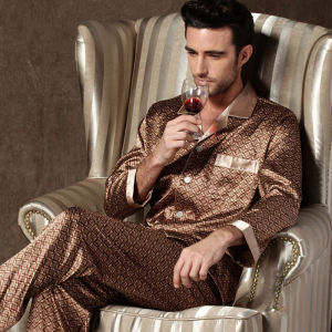 Long Sleeve Mens Stain Silk Pajama Sets and Short Sleeve Shorts Men Pijama Printed Pajamas Men Sleepwear Thin Silk Pajamas Sets2026