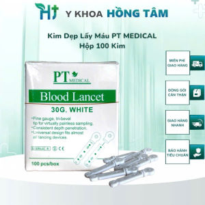Kim Dẹp Lấy Máu Blood Lancet PT Medical (Hộp 100 Kim) Thân Kim Nhỏ Đầu Nhọn Sắc Để Lấy Máu Dễ Dàng
