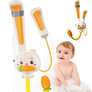 TRANQUIL HUT Removable Childrens Rabbit Shower Toy Retractable with Shower Heads Baby Electric Water Spray Toy Cute 3 Spray Modes Rabbit Electric Bath Toys Gift